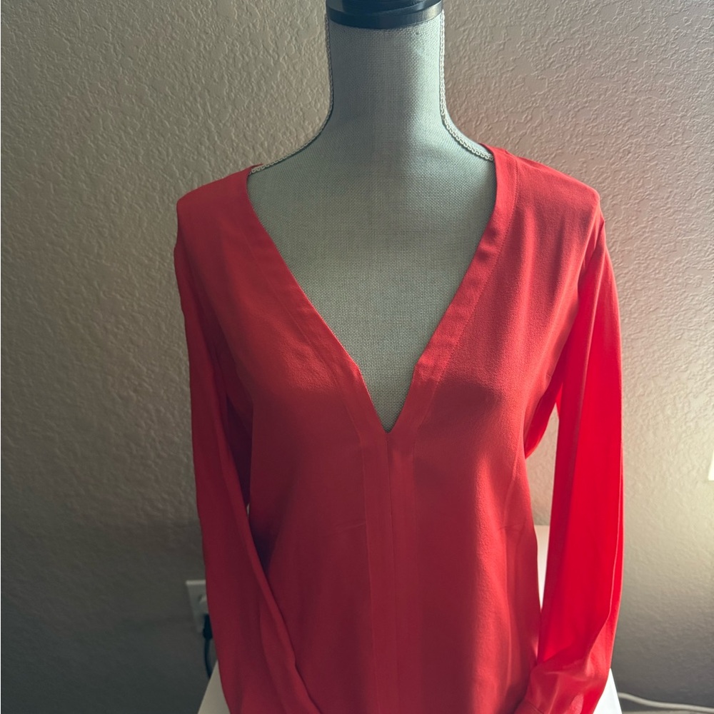 A.L.C. Vibrant Red V-Neck Blouse